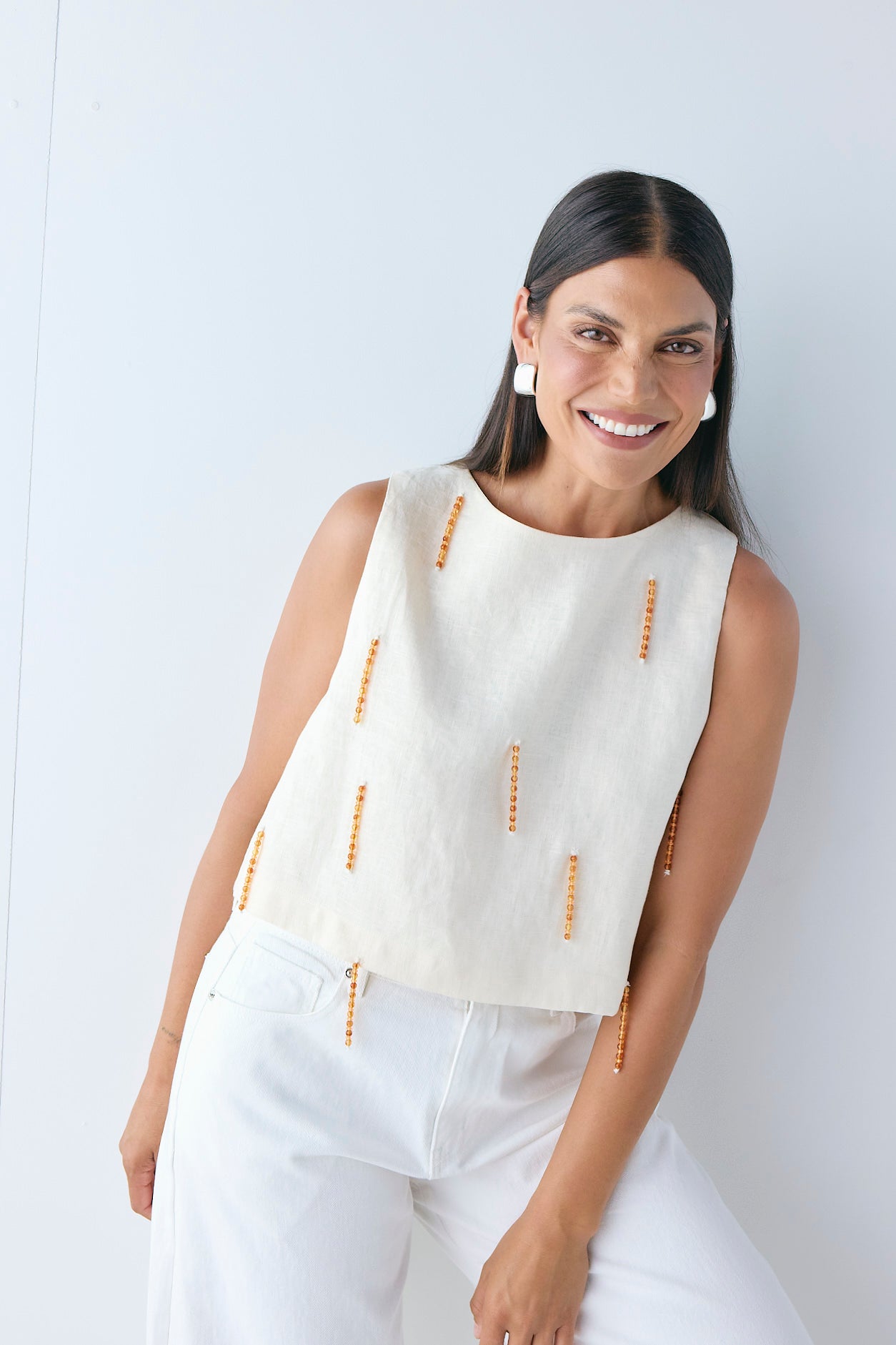 Siena Linen Top Cream - size:Pala:AU 12 / US 8