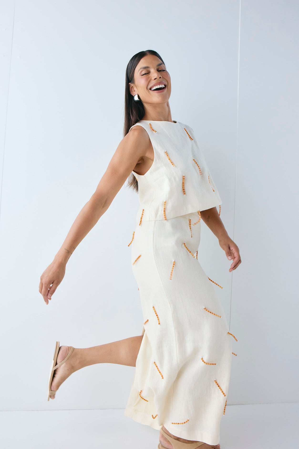 Devyn Linen Midi Skirt Cream - size:Pala:AU 12 / US 8