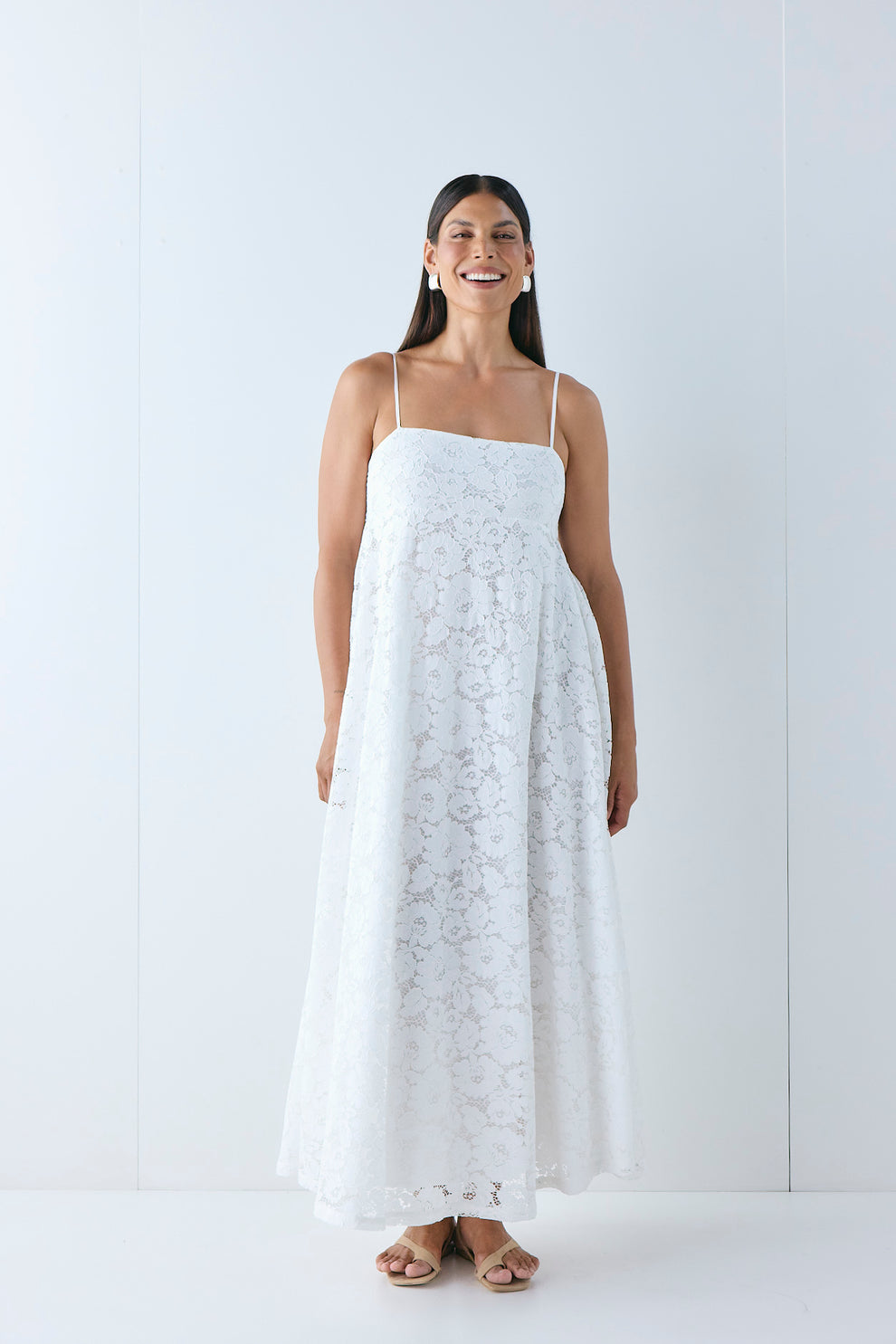 Bianca Lace Maxi Dress White - size:Pala:AU 12 / US 8
