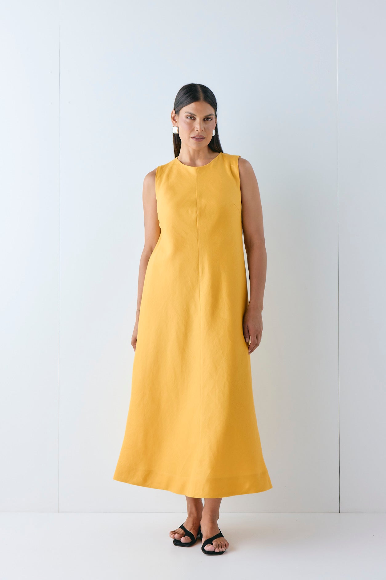 Marina Linen Midi Dress Mustard