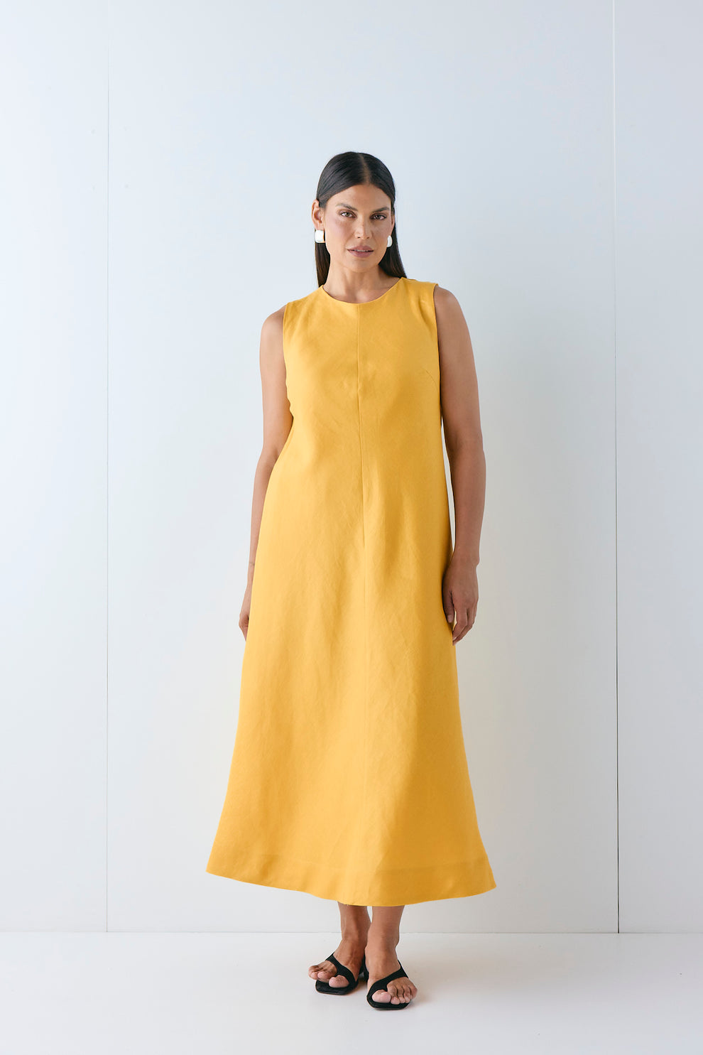 Marina Linen Midi Dress Mustard
