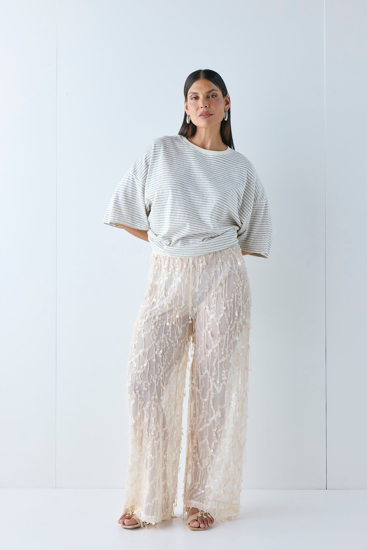 Sia Sequin Pants Cream 
