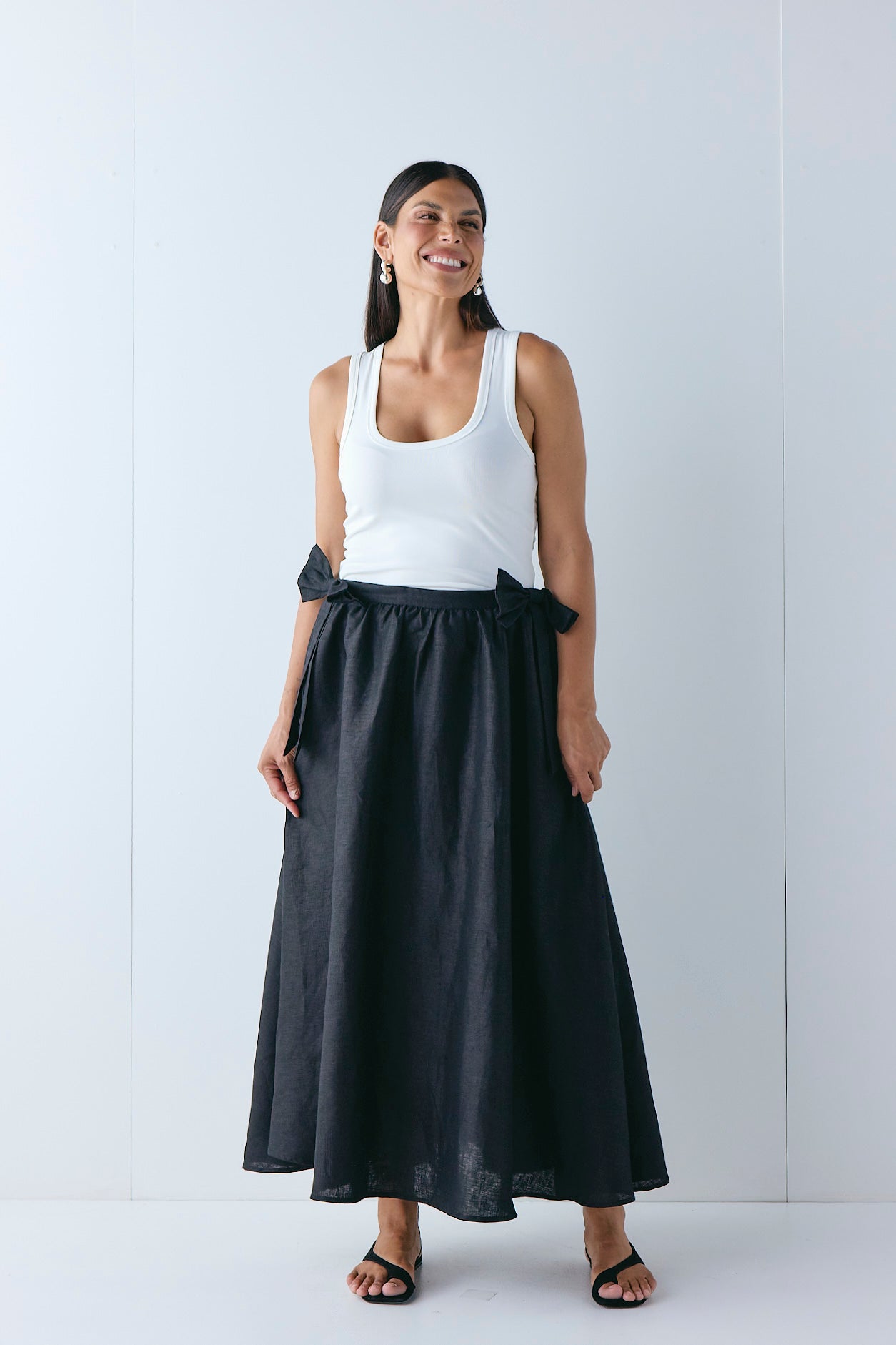 Daphne Linen Midi Skirt Black - size:Pala:AU 12 / US 8