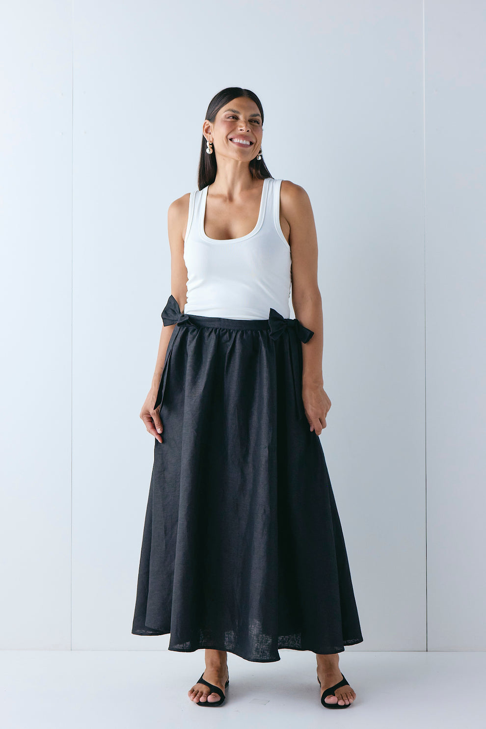 Daphne Linen Midi Skirt Black - size:Pala:AU 12 / US 8