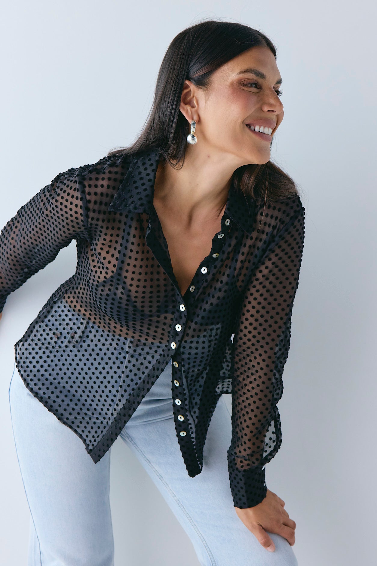 Mila Sheer Bias Shirt Black