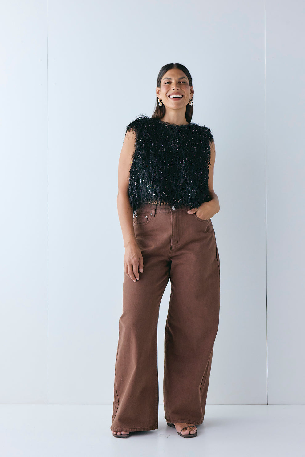 Vivia Fringe Top Black - size:Pala:AU 12 / US 8