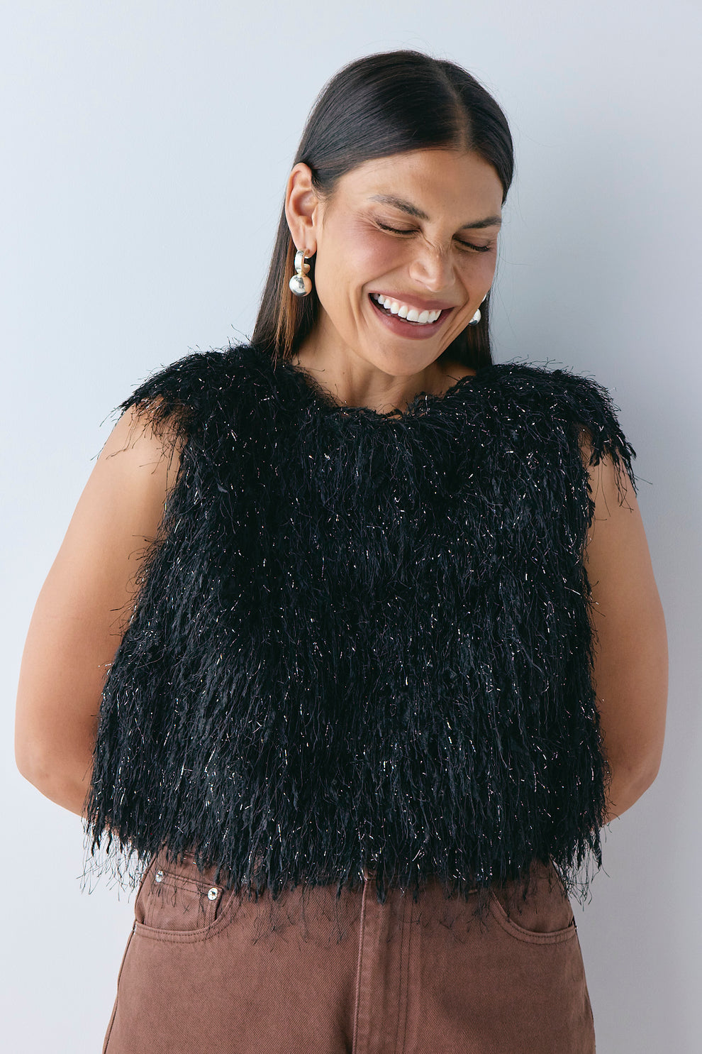 Vivia Fringe Top Black 
