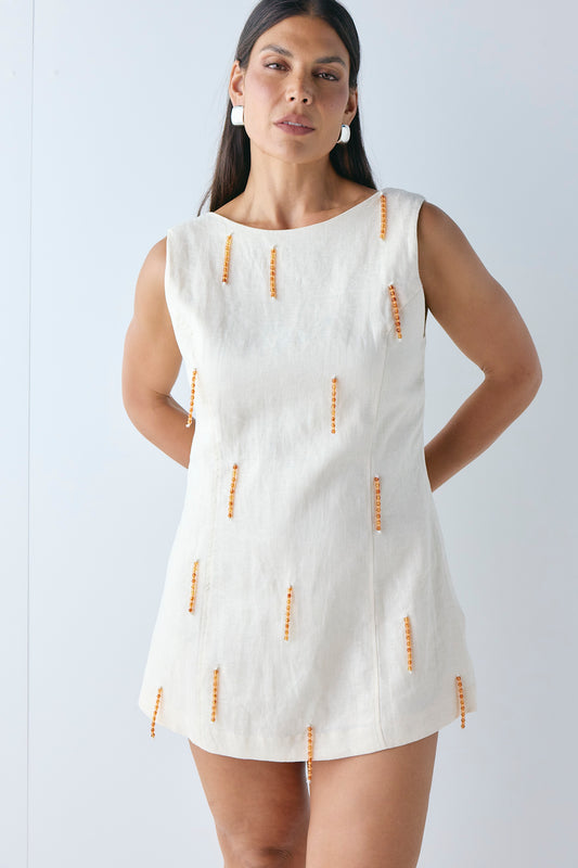 Anisa Linen Mini Dress Cream - size:Carol:AU 6 / US 2