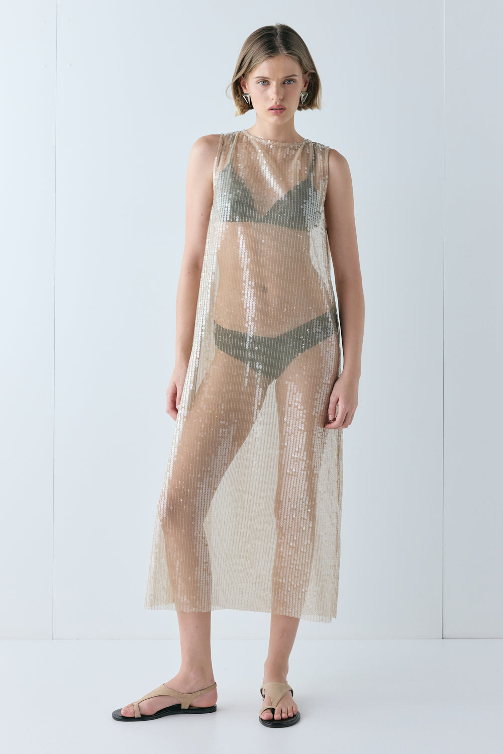 Sonja Sequin Midi Dress Nude