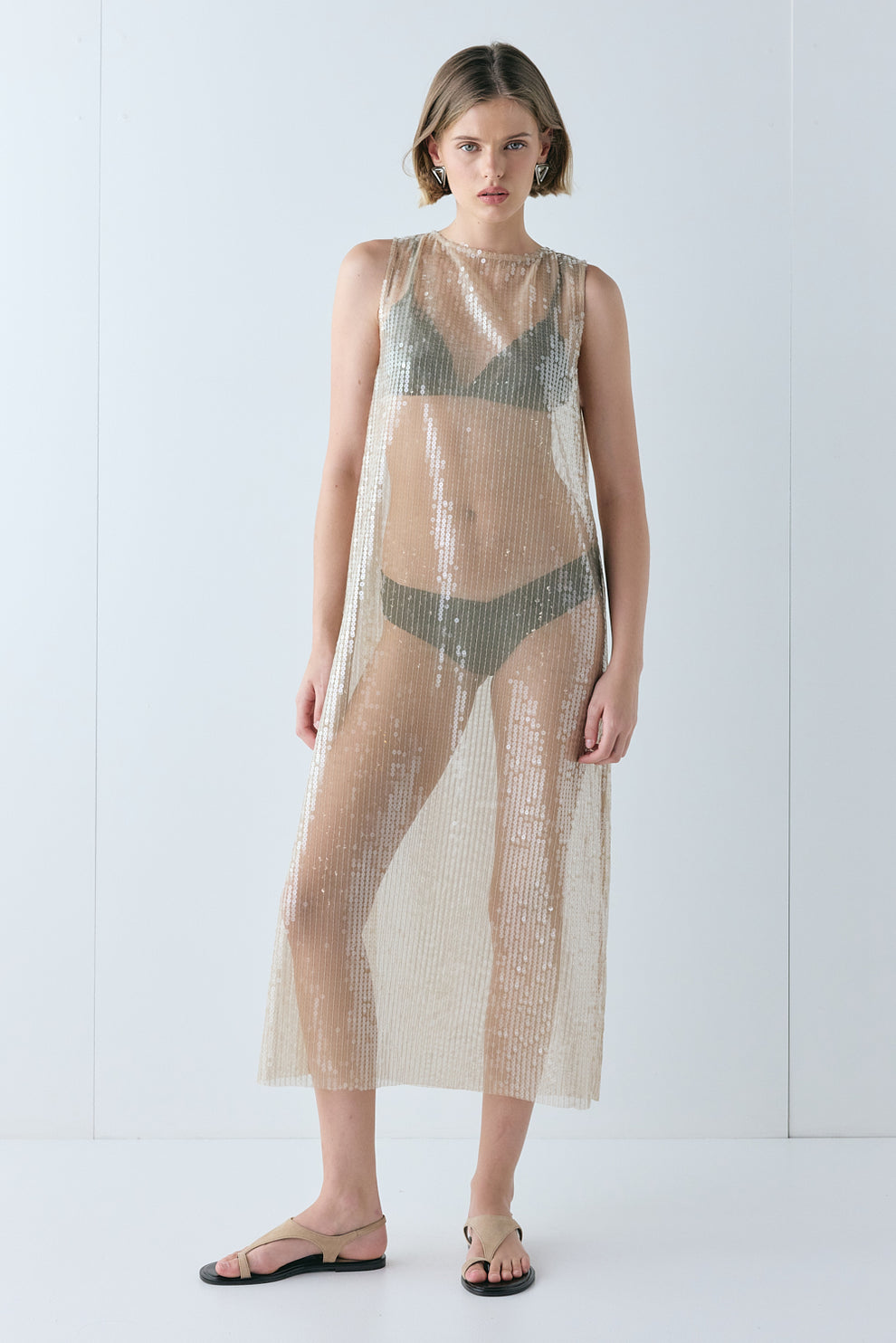 Sonja Sequin Midi Dress Nude