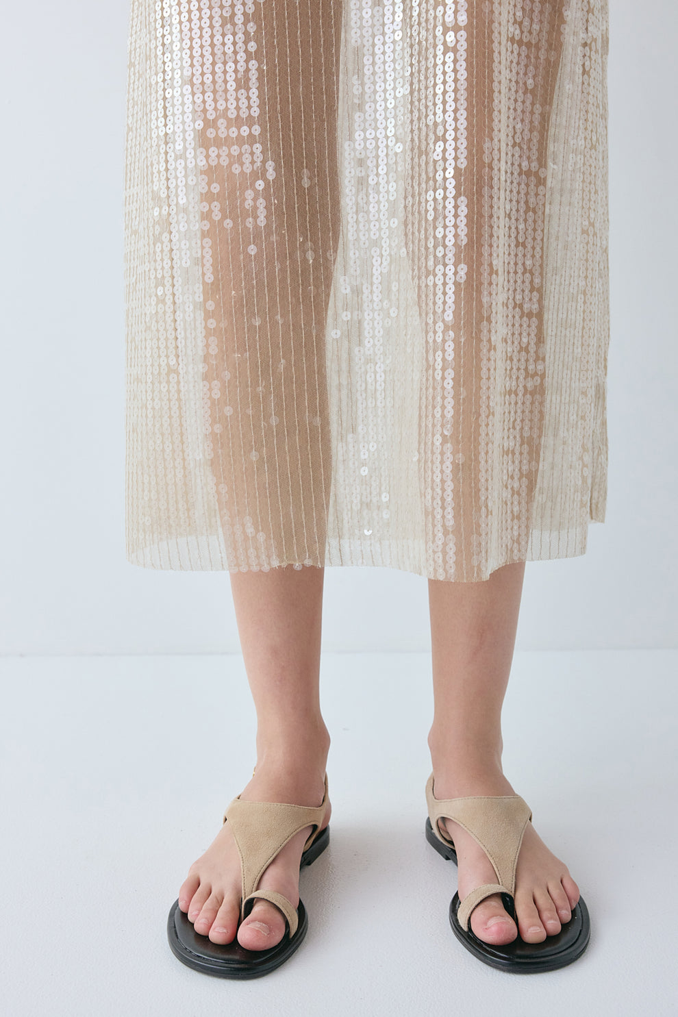Sonja Sequin Midi Dress Nude