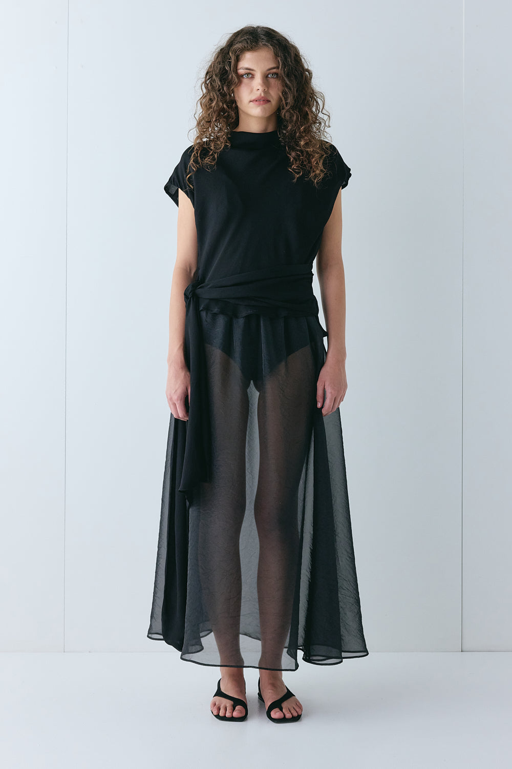 Solara Sheer Midi Skirt Black - size:Lillian:AU 6 / US 2