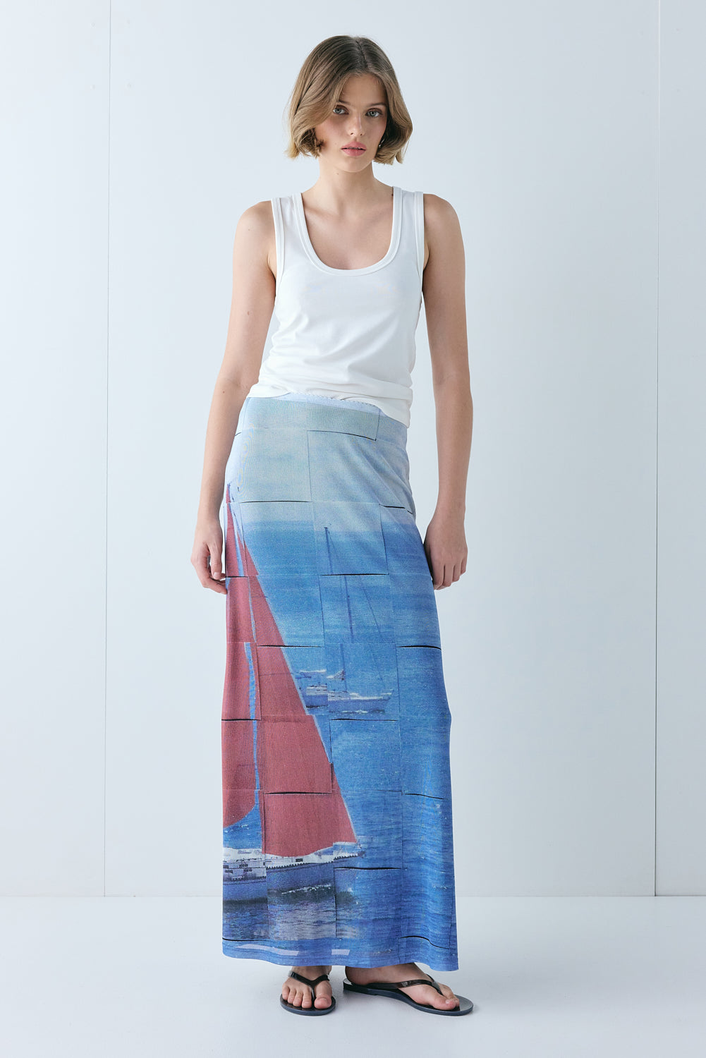 Elara Mesh Maxi Skirt Sail 