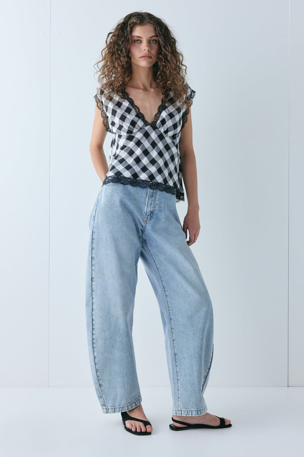 Flores Top Black Check