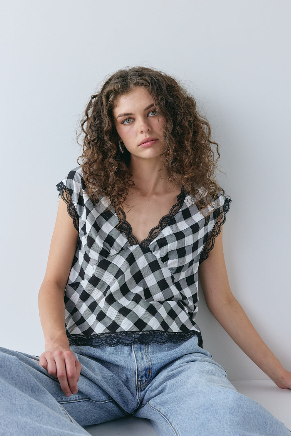 Flores Top Black Check