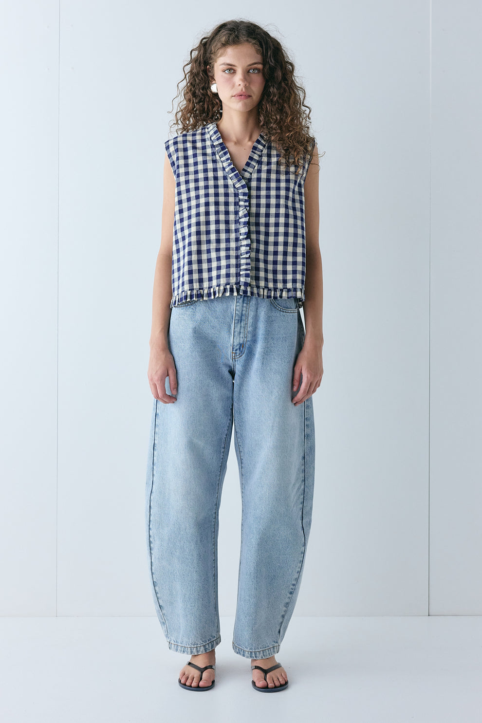 Phoebe Vest Top Navy Check 