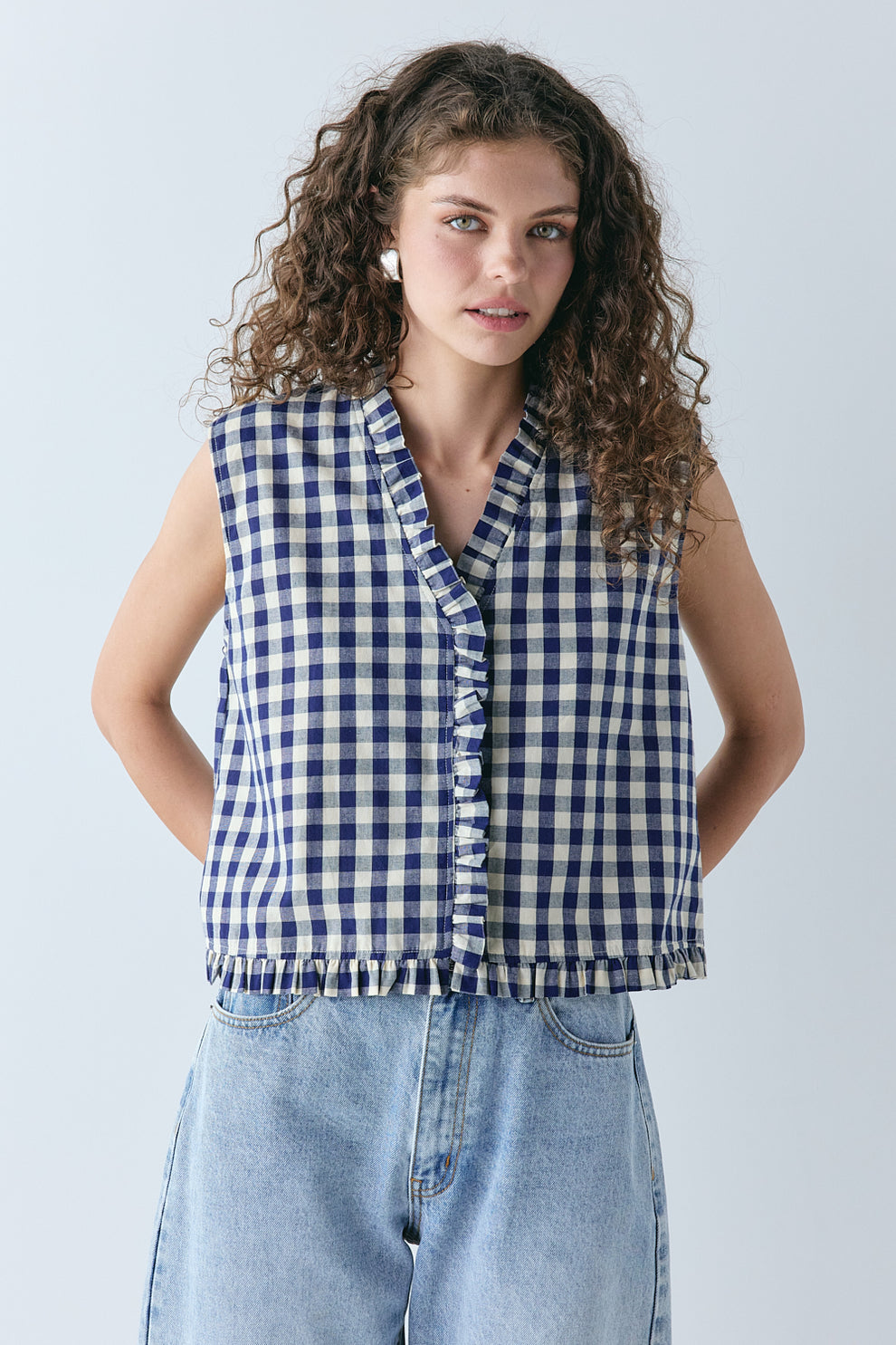 Phoebe Vest Top Navy Check - size:Lillian:AU 6 / US 2
