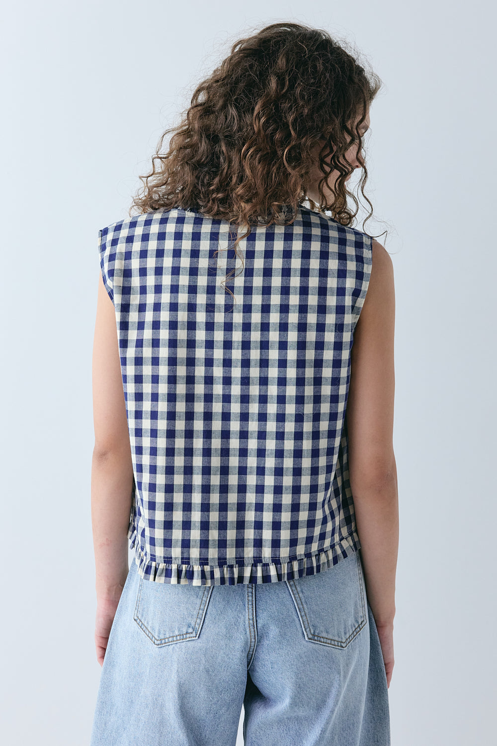 Phoebe Vest Top Navy Check 
