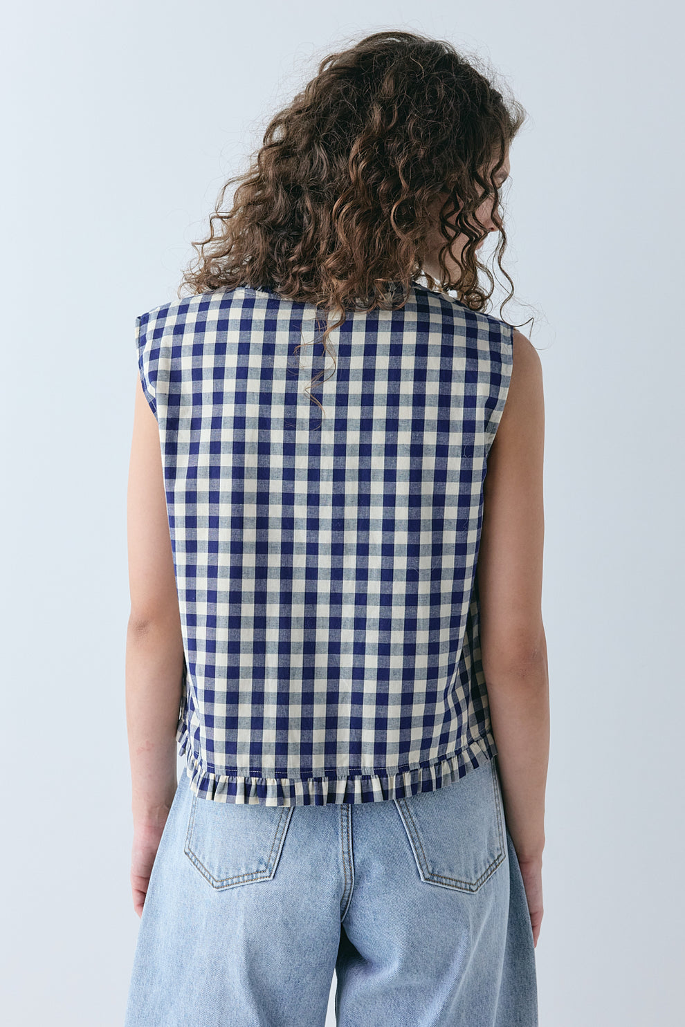 Phoebe Vest Top Navy Check 