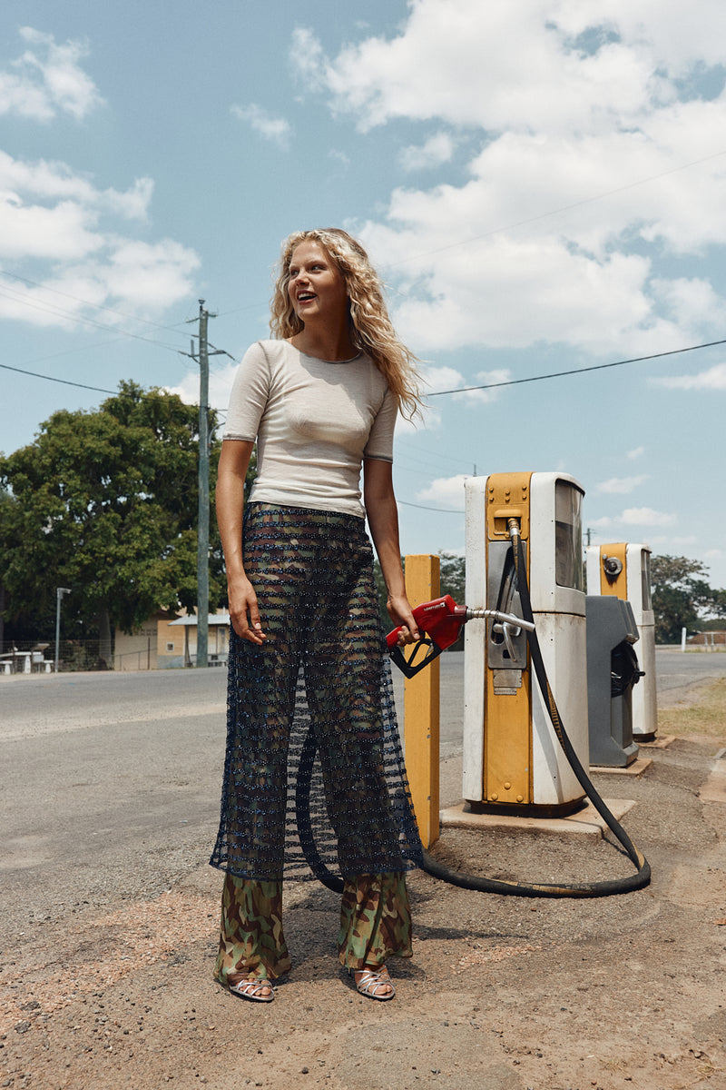 Vilma Sequin Maxi Skirt Navy Stripe - size:Anna:AU 8 / US 4