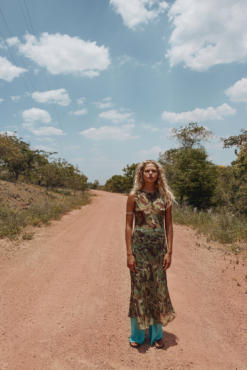 Francesca Sheer Maxi Dress Camo - size:Anna:AU 8 / US 4