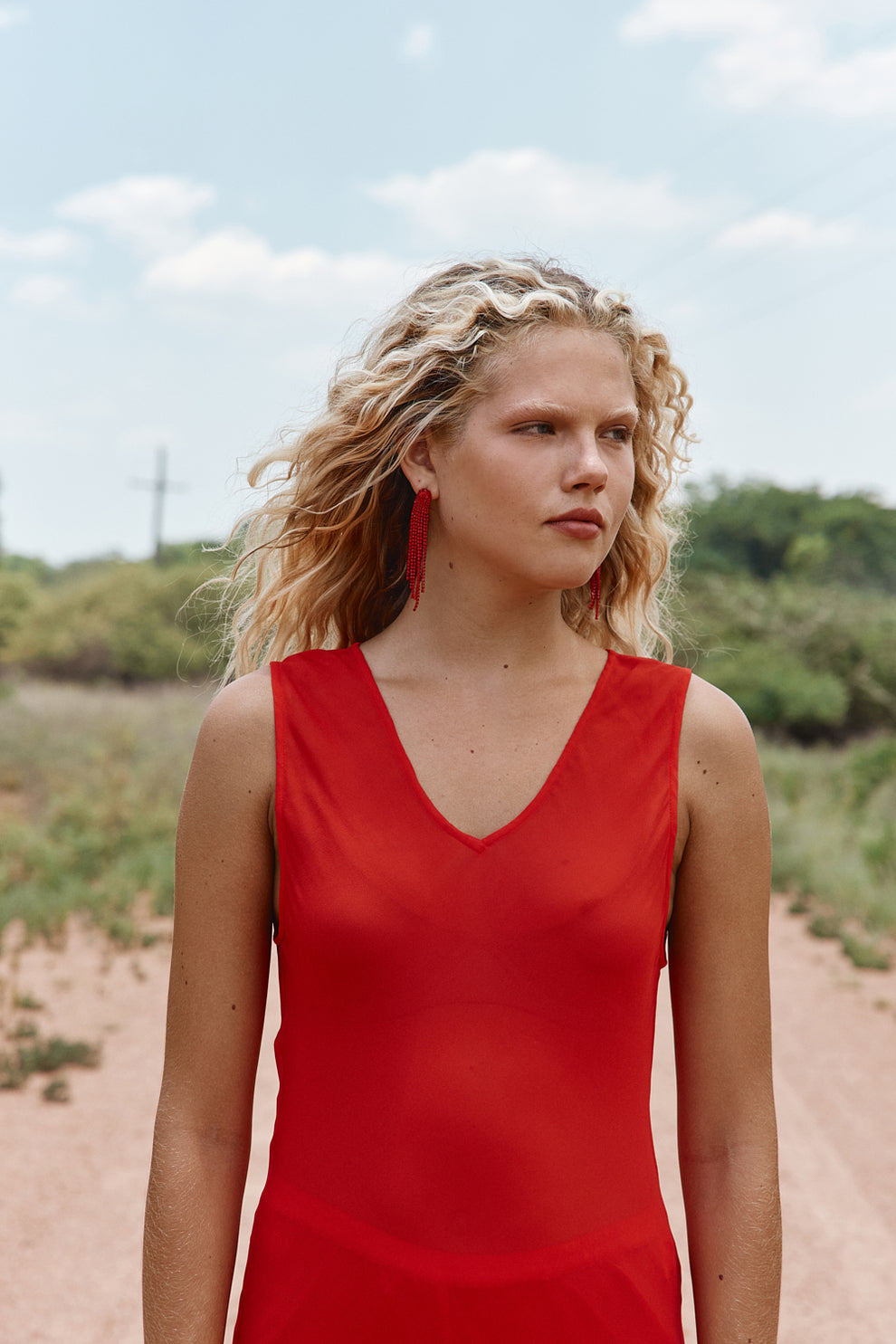 Winona Sheer Midi Dress Red - size:Anna:AU 8 / US 4
