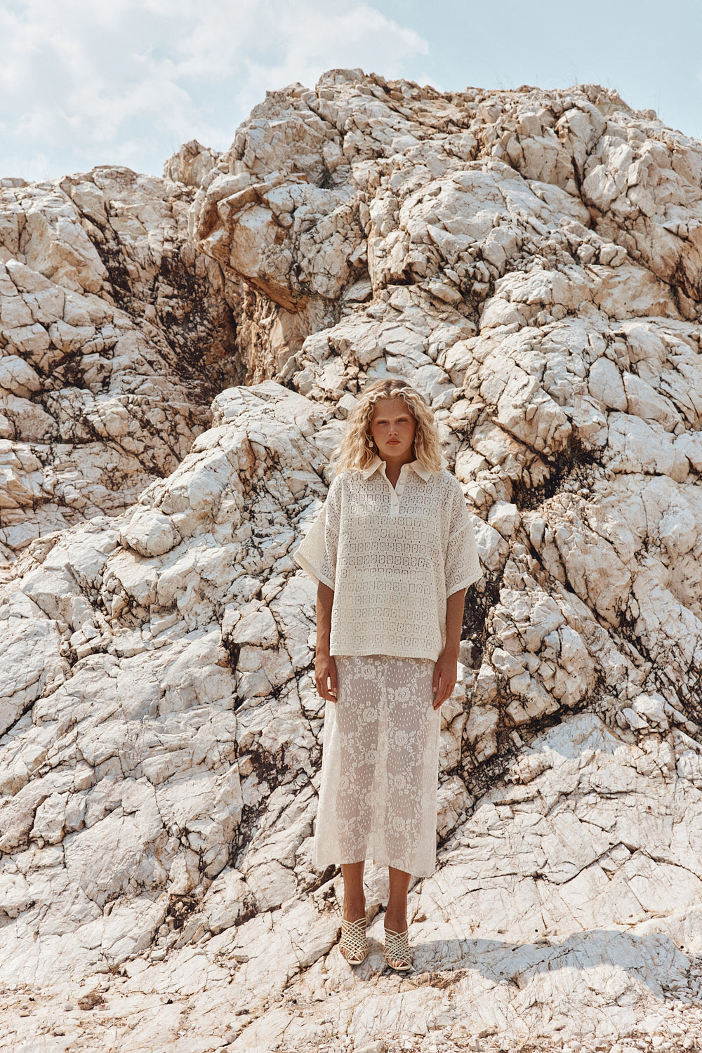 Devyn Lace Midi Skirt Cream - size:Anna:AU 8 / US 4