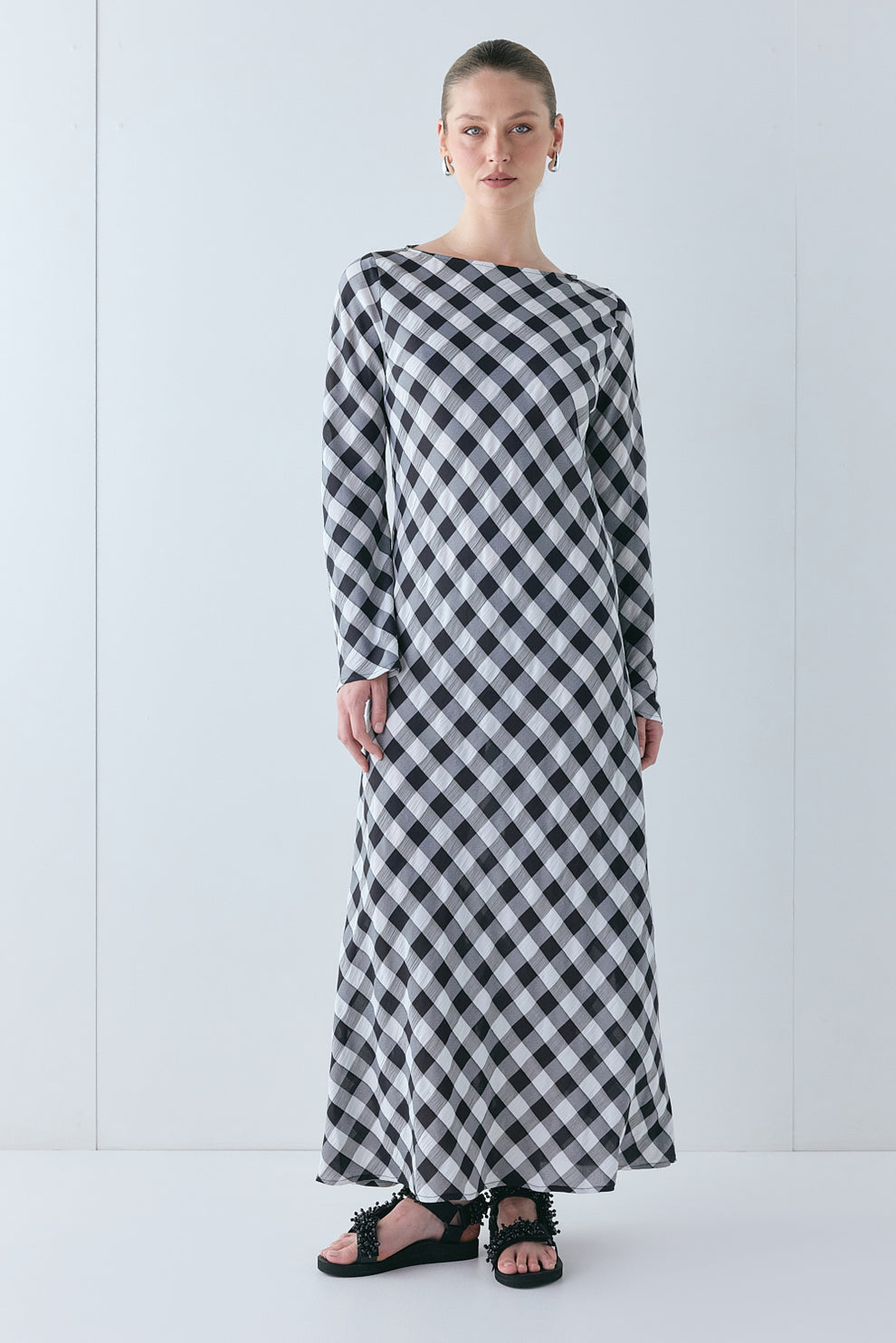 Jean Maxi Dress Black Check - size:Justine:AU 8 / US 4