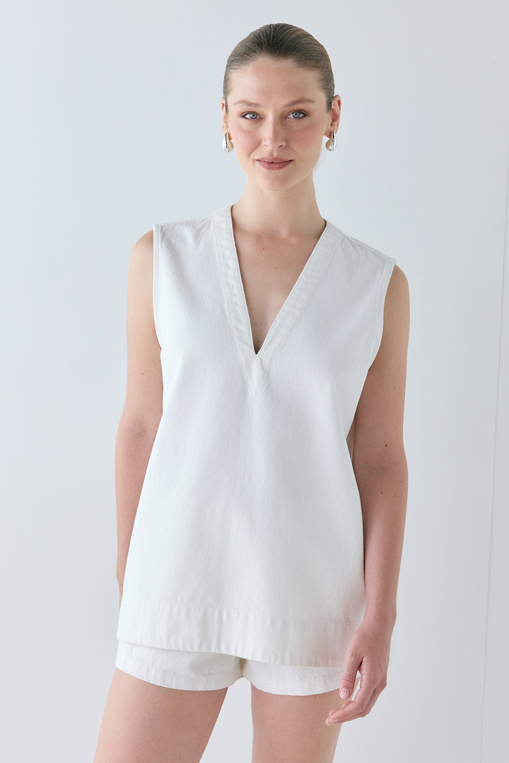 Muni Denim Tunic Top White - size:Justine:AU 8 / US 4