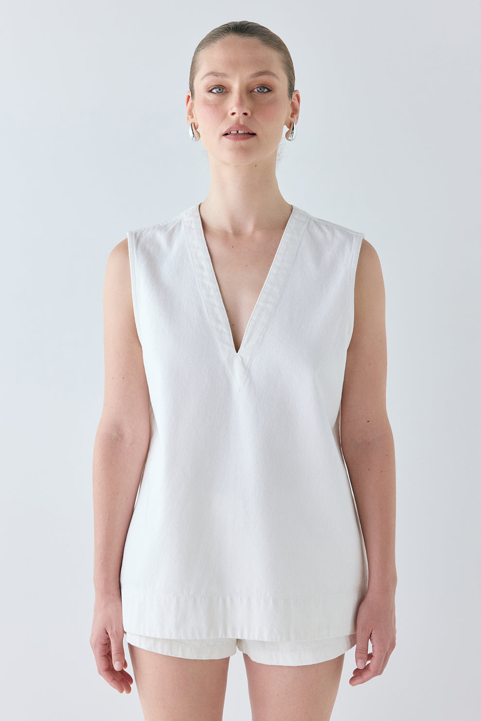 Muni Denim Tunic Top White