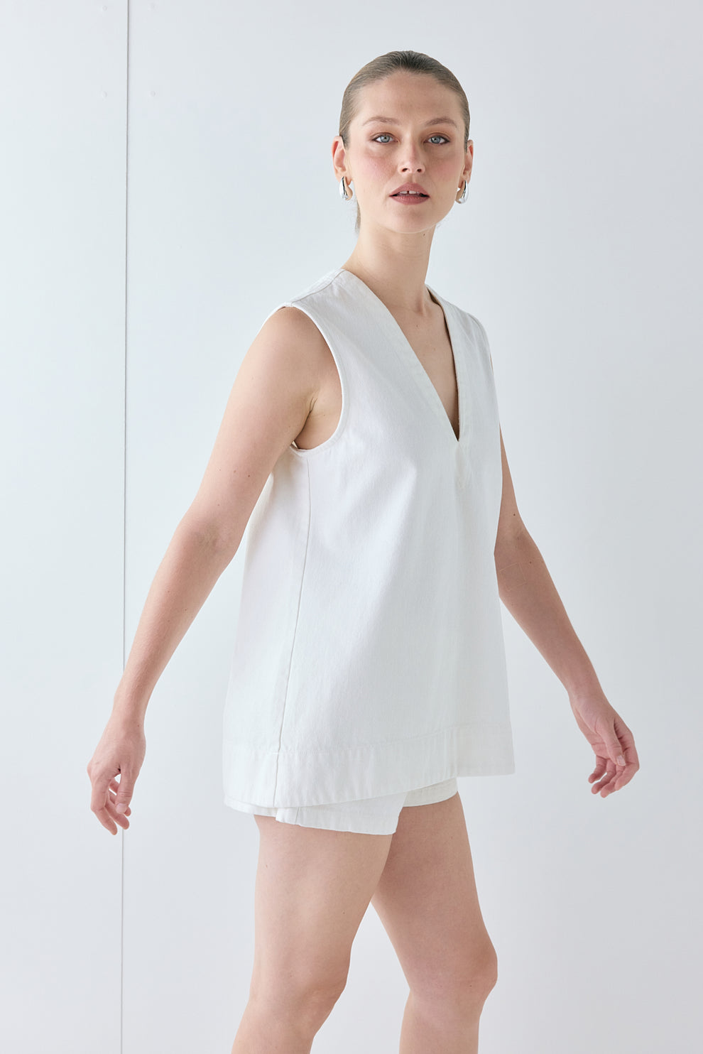 Muni Denim Tunic Top White