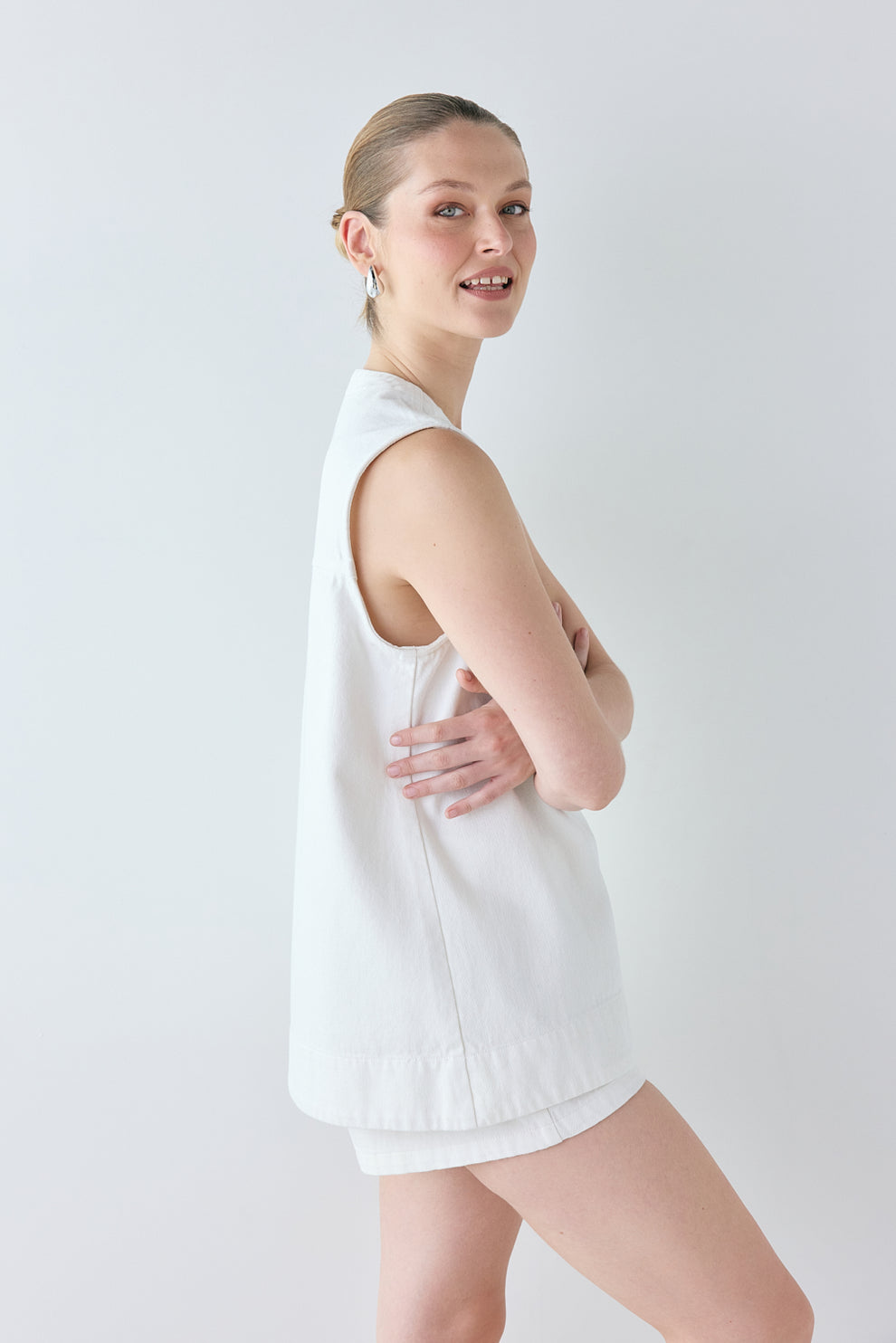 Muni Denim Tunic Top White