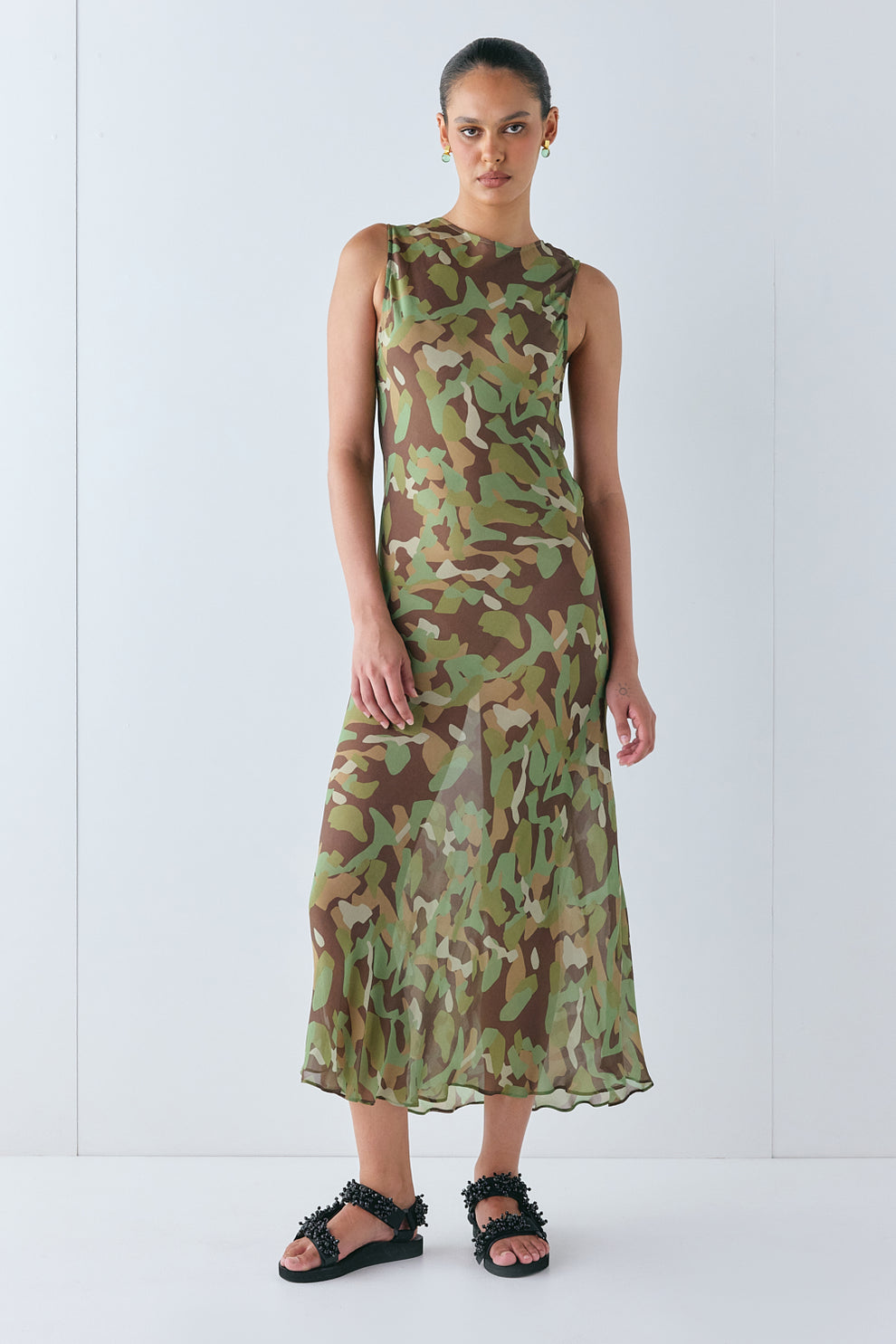 Francesca Sheer Maxi Dress Camo