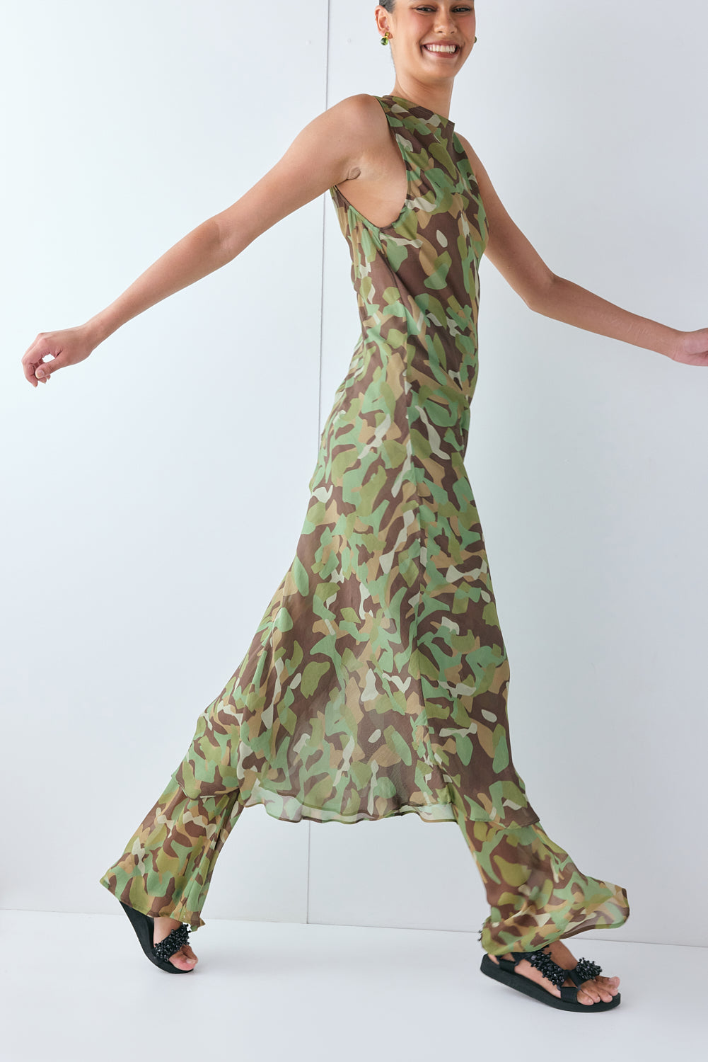 Francesca Sheer Maxi Dress Camo