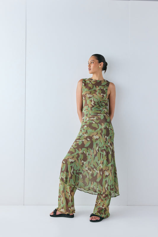 Francesca Sheer Maxi Dress Camo - size:Anna:AU 8 / US 4
