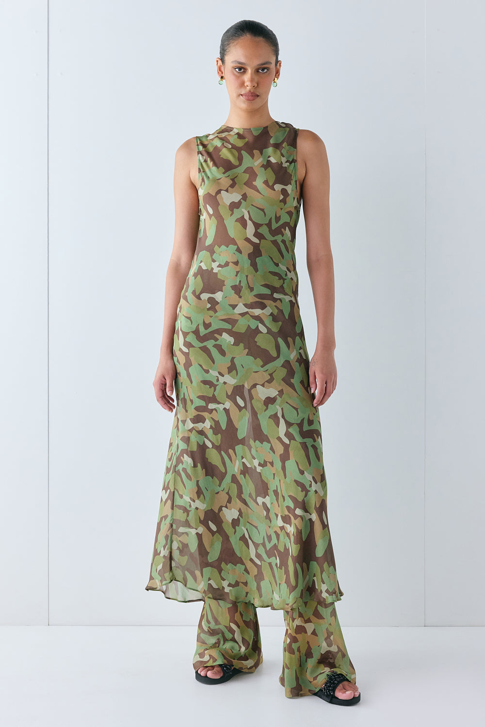 Francesca Sheer Maxi Dress Camo