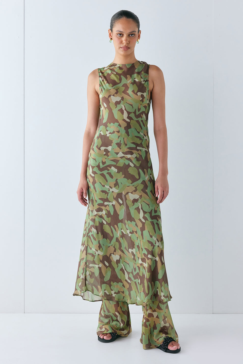 Francesca Sheer Maxi Dress Camo