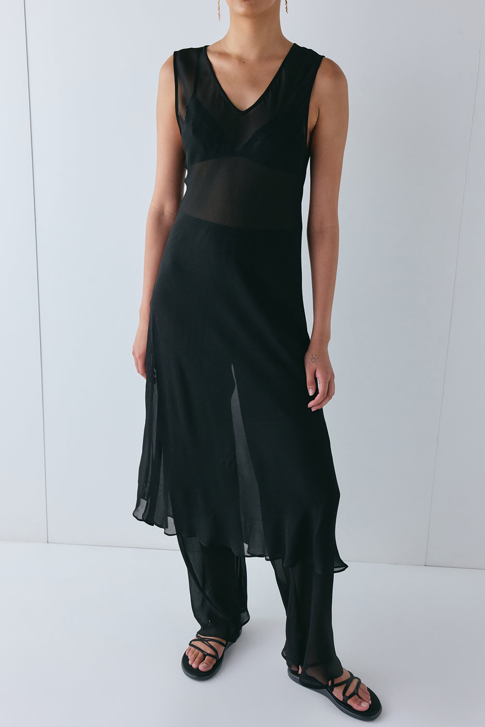 Winona Sheer Midi Dress Black 
