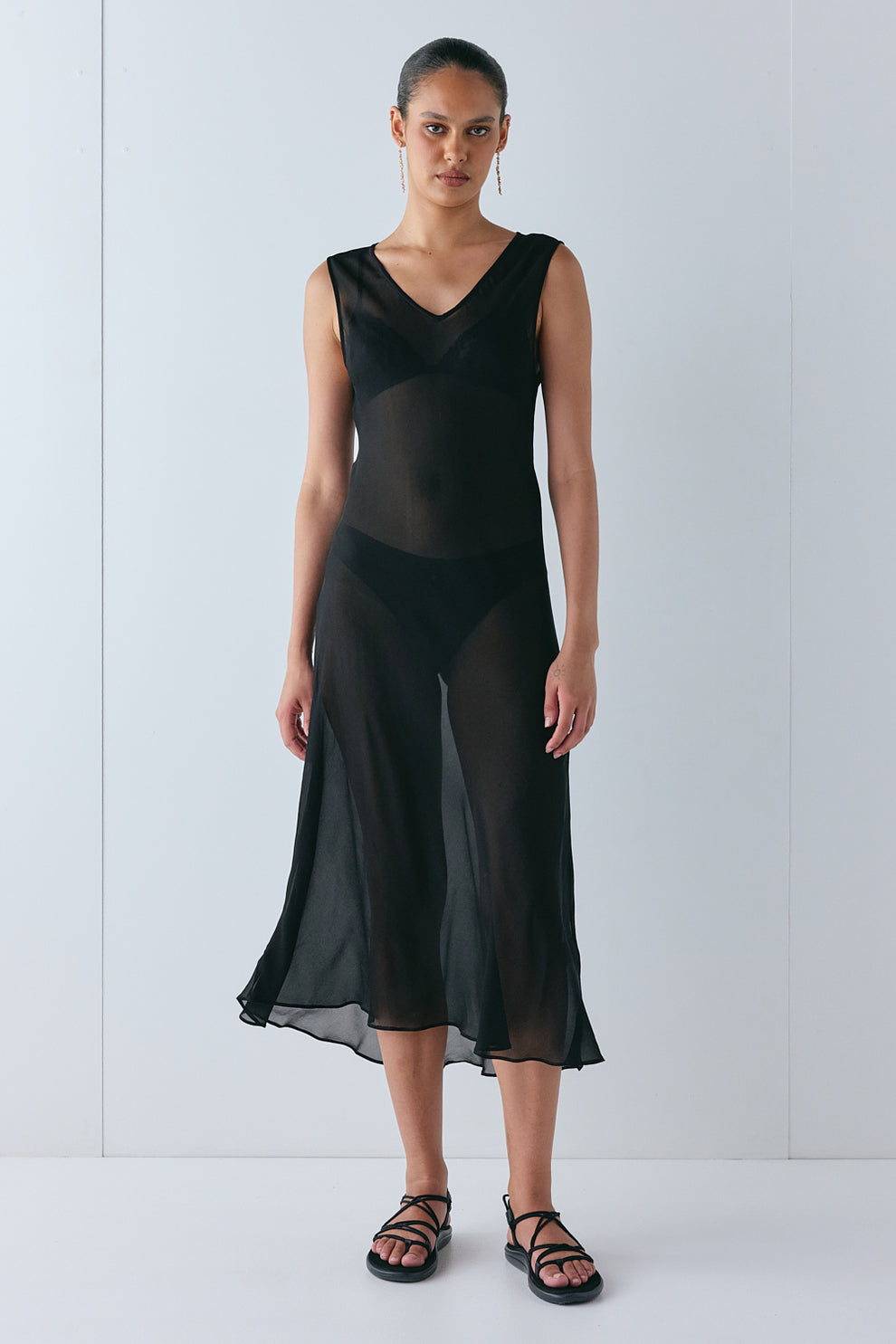 Winona Sheer Midi Dress Black 