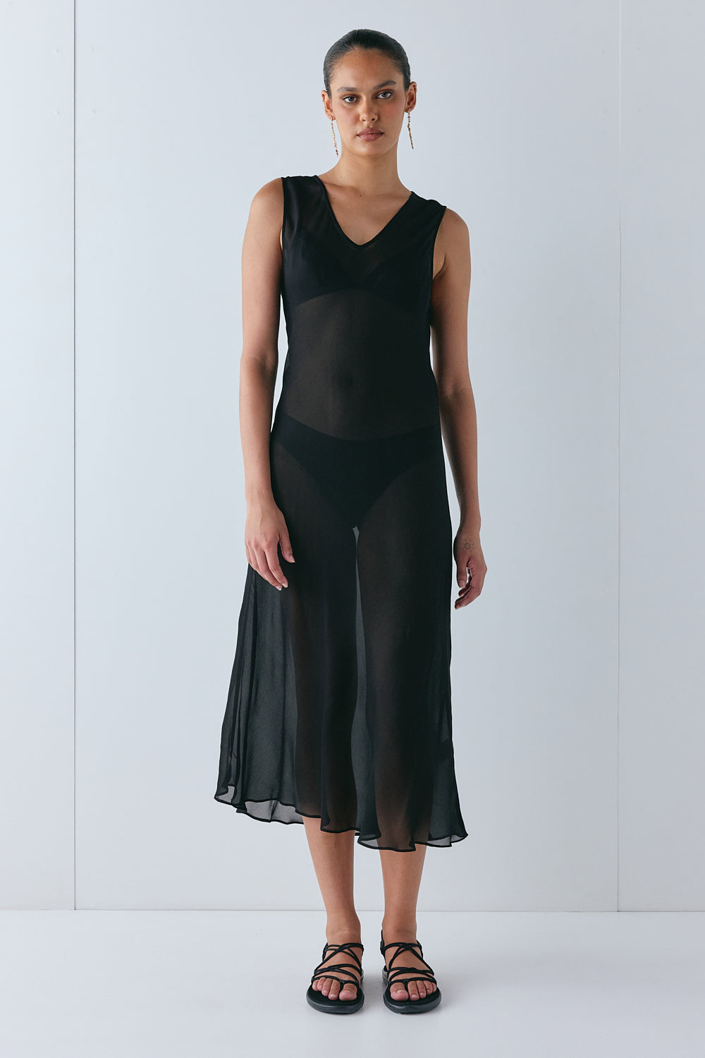 Winona Sheer Midi Dress Black 