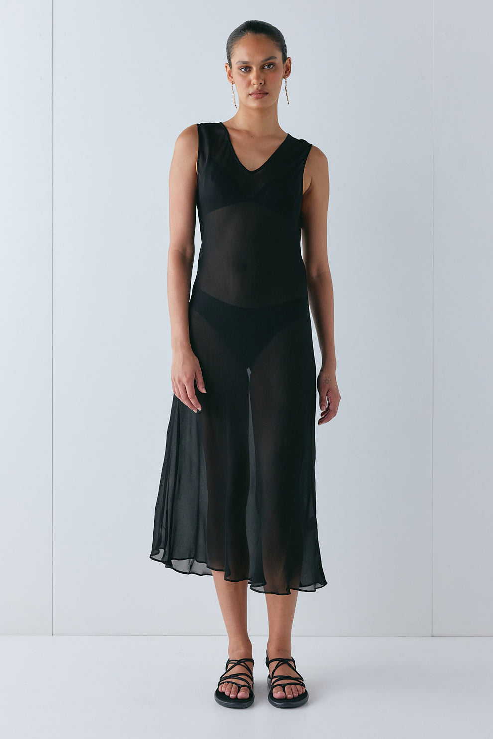 Winona Sheer Midi Dress Black 