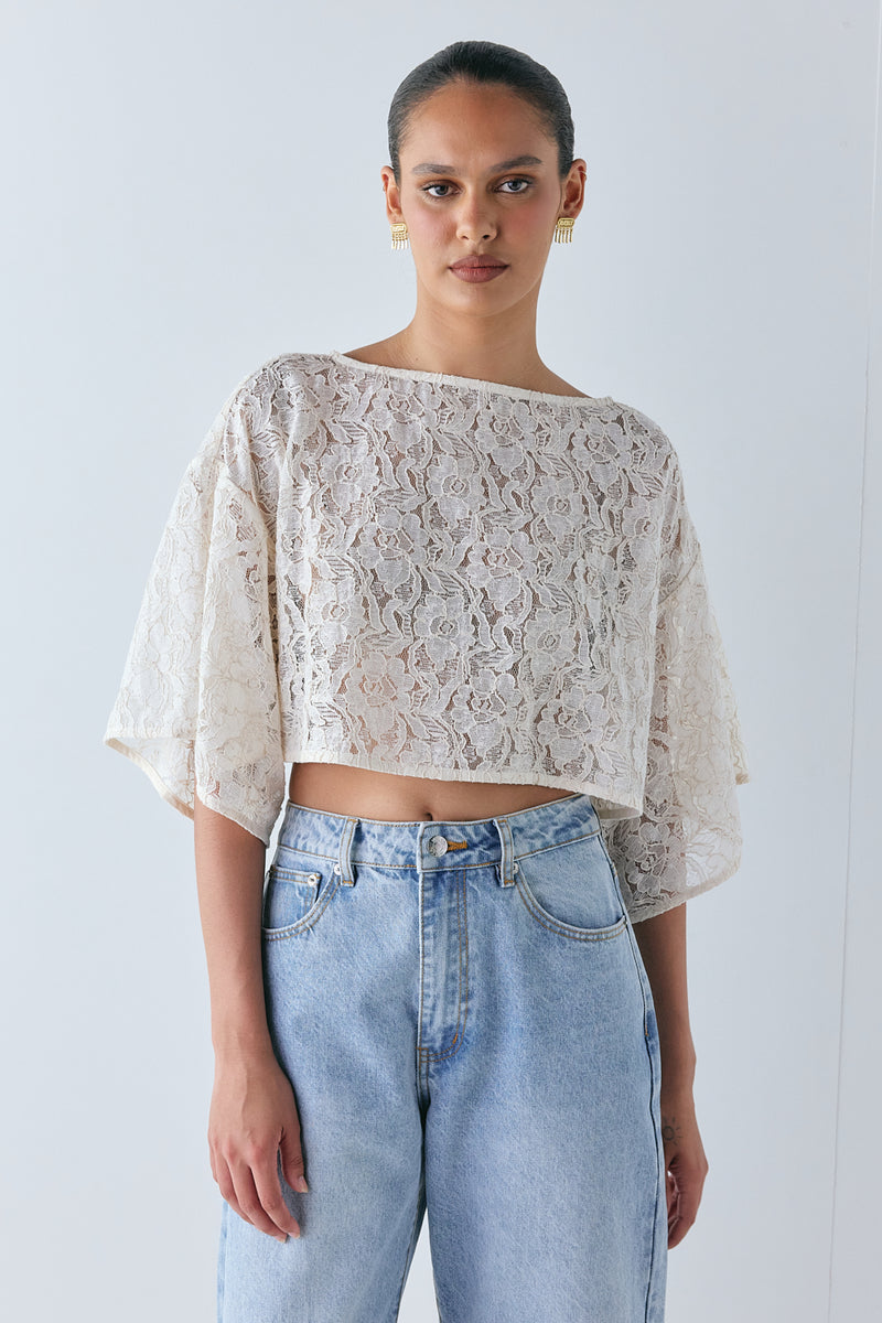 Alix Lace Top Cream - size:Em:AU 6 / US 2