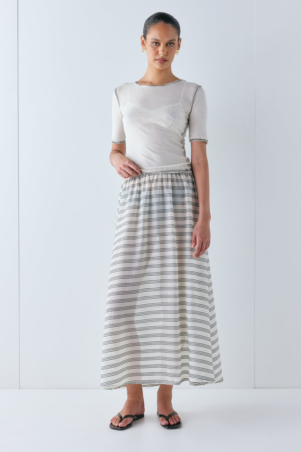 Solara Sheer Midi Skirt Stripe -  - size:Em:AU 6 / US 2
