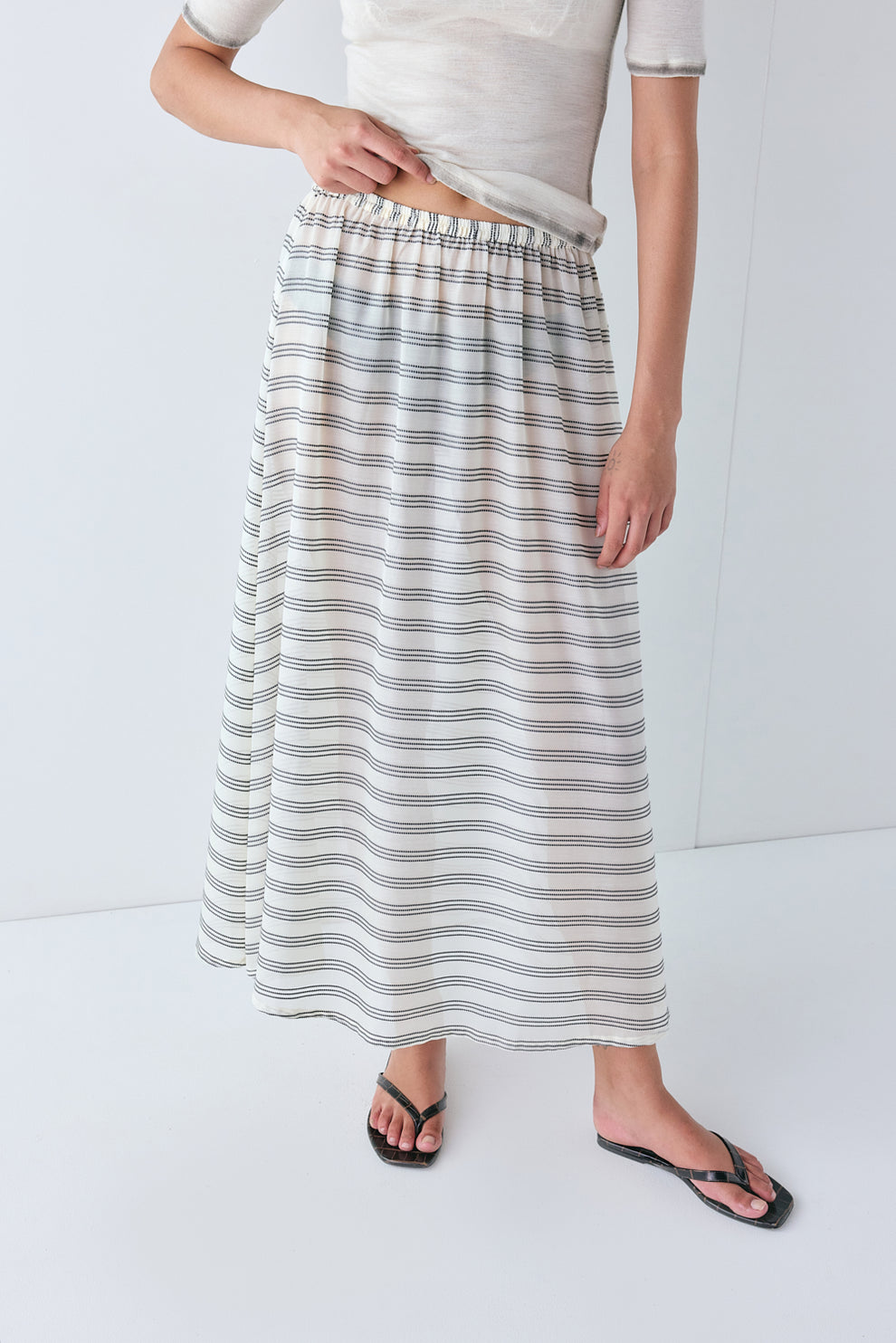Solara Sheer Midi Skirt Stripe
