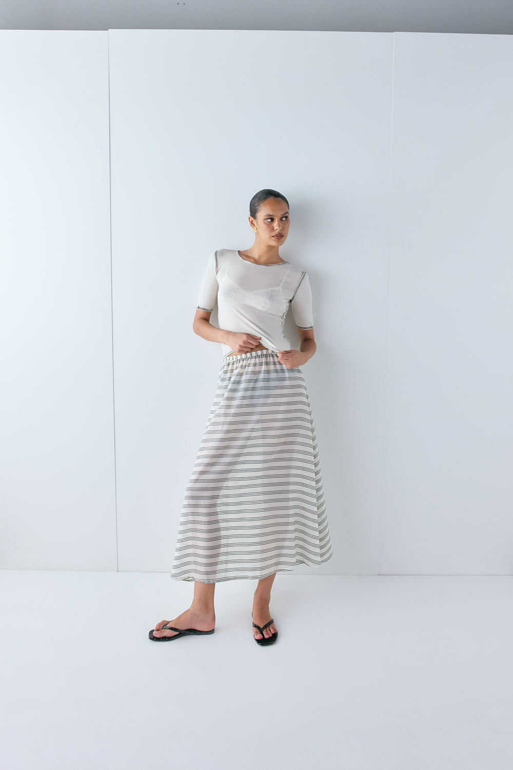 Solara Sheer Midi Skirt Stripe