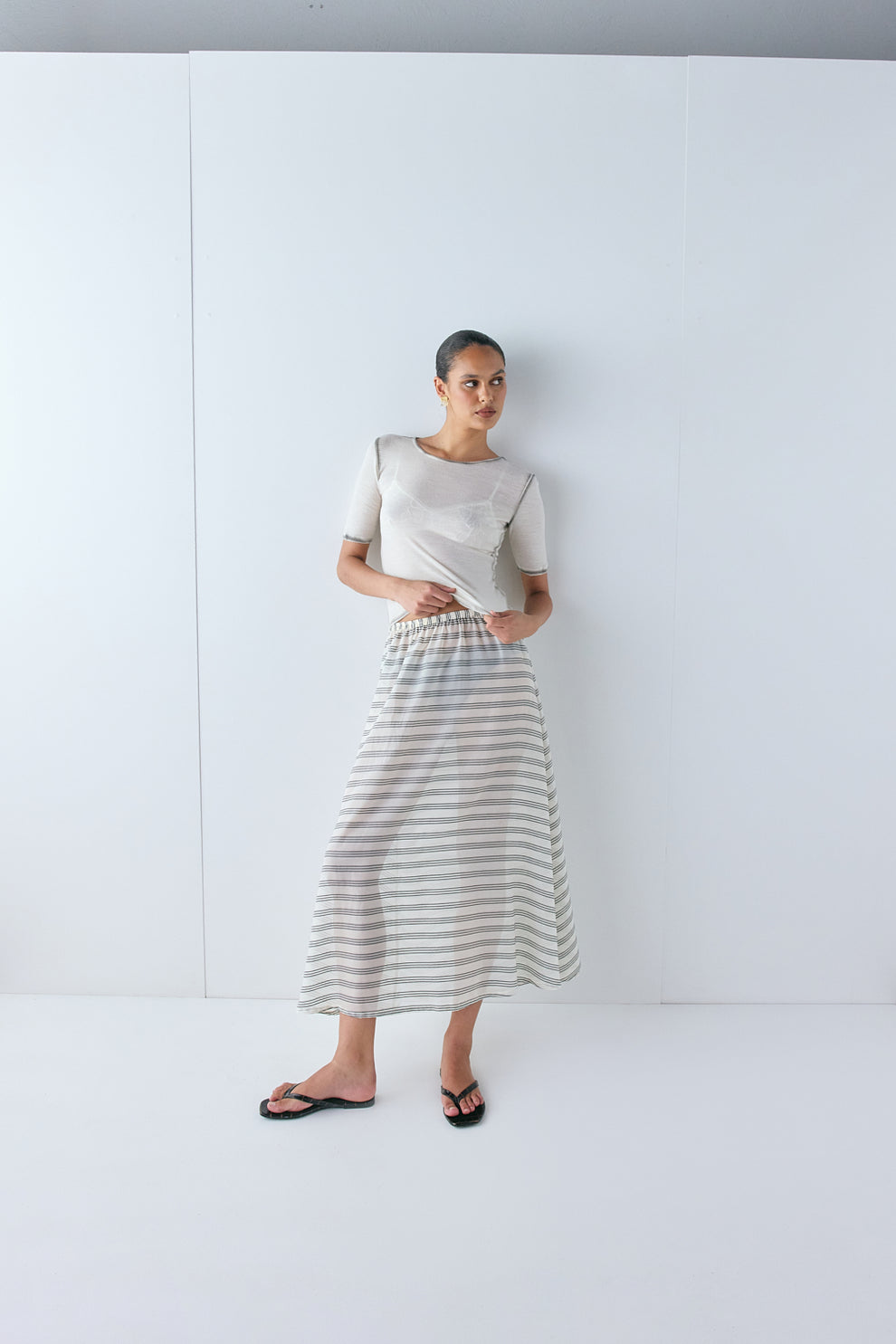 Solara Sheer Midi Skirt Stripe
