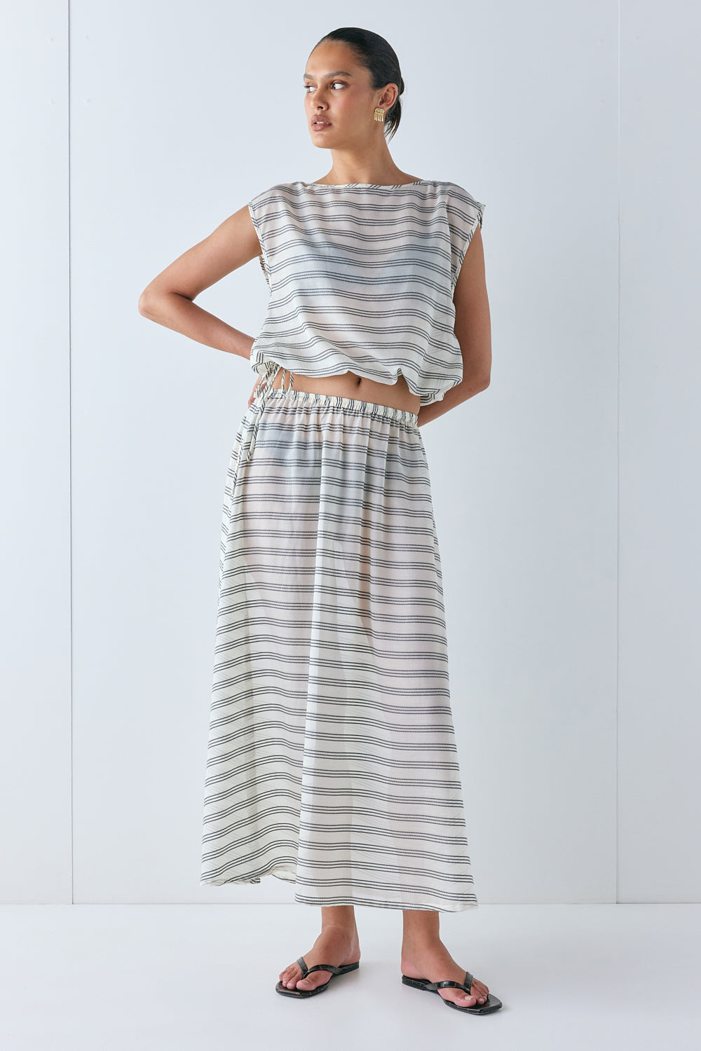 Solara Sheer Midi Skirt Stripe