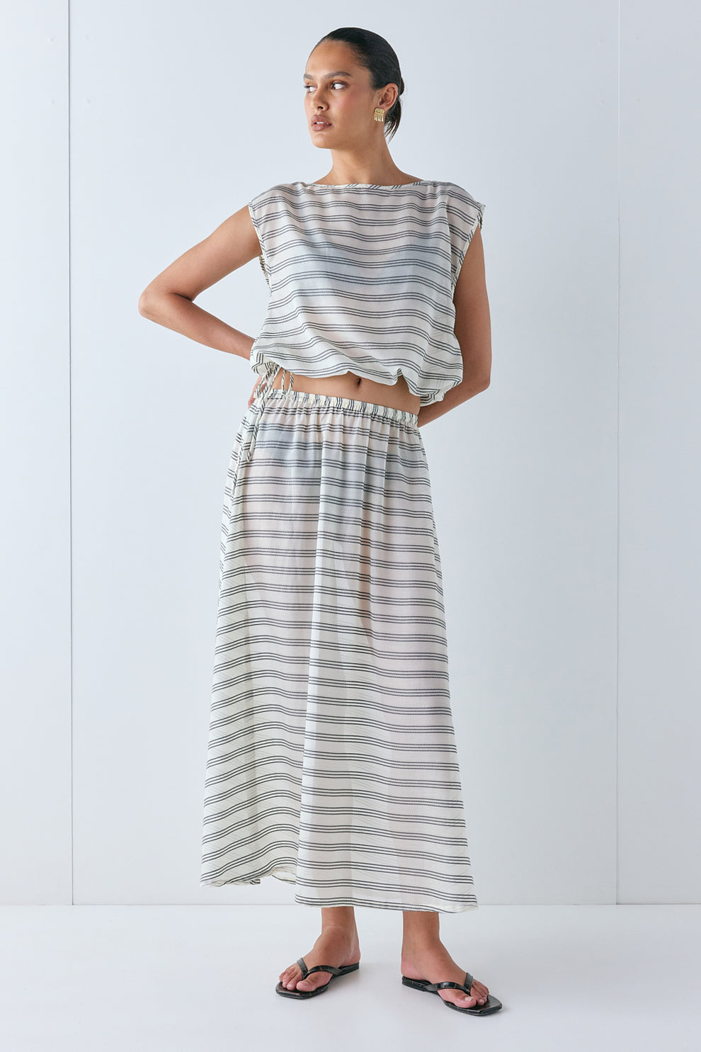 Solara Sheer Midi Skirt Stripe