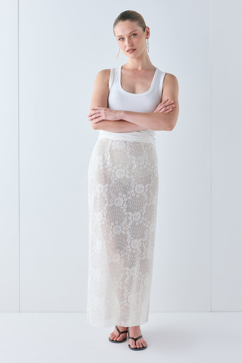 Devyn Lace Midi Skirt Cream