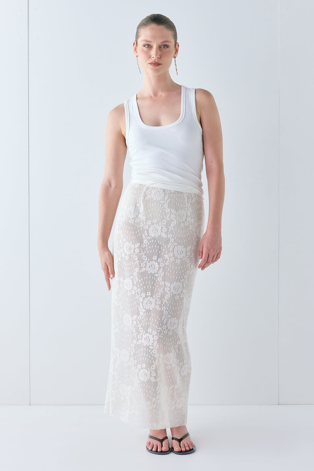 Devyn Lace Midi Skirt Cream